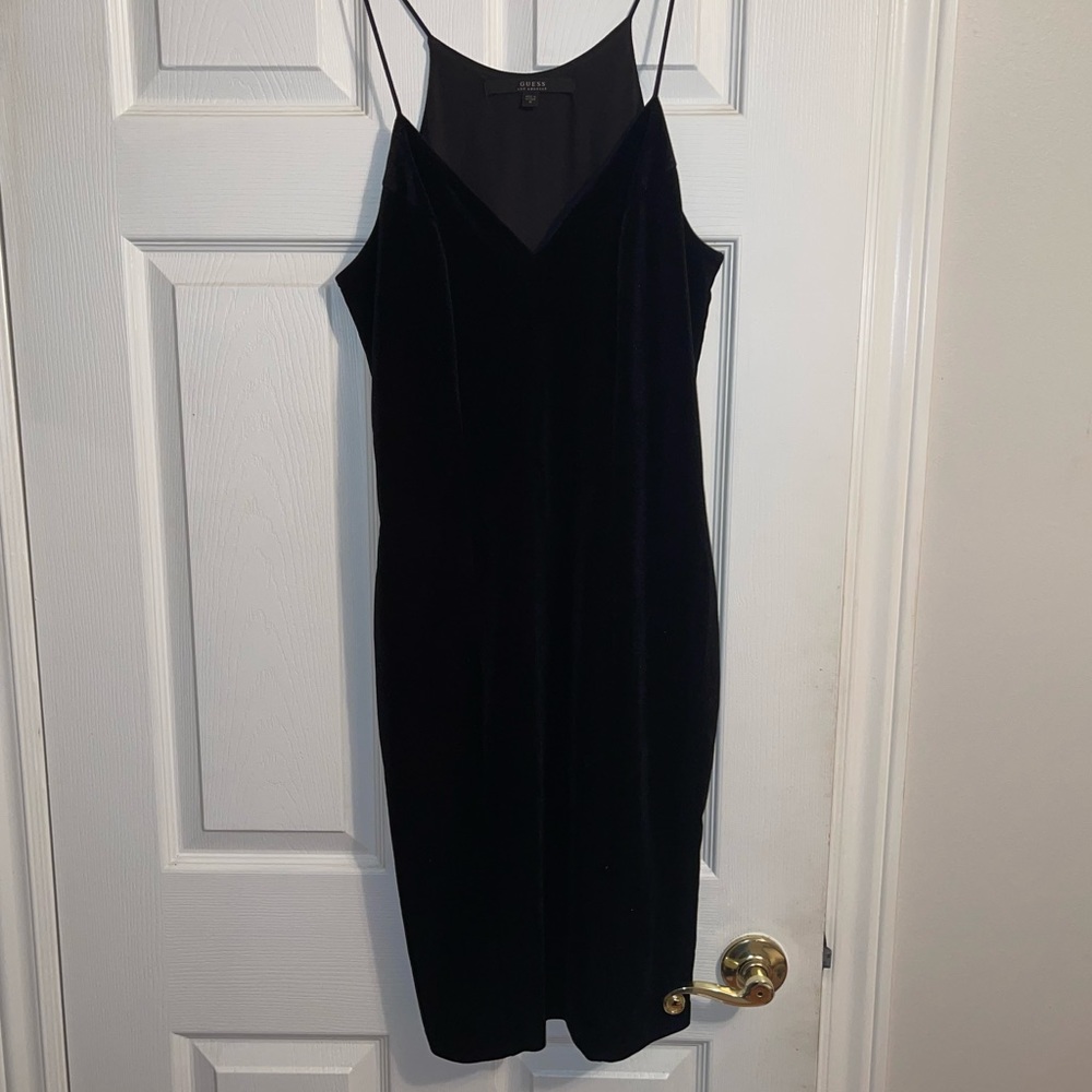 GUESS MIDI V-Neck Velvet Dress